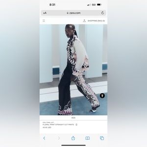 ZARA NEW WOMAN FLORAL PRINT STRAIGHT-LEG TROUSERS PANT BLACK large